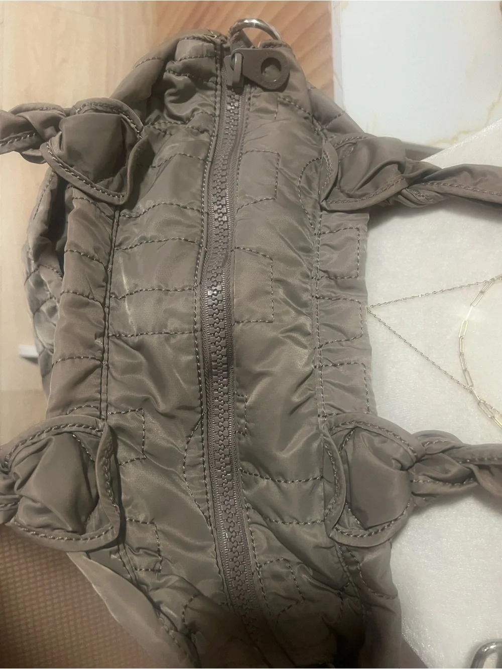 Marc Jacob’s Quilted Nylon Diaper Bag Tote Bag in Taupe color